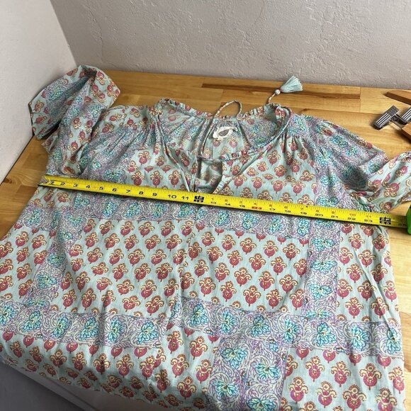 Anthropologie Lilka Boho Peasant Blouse Floral Paisley Bell Sleeve Split Neck L - Picture 9 of 11